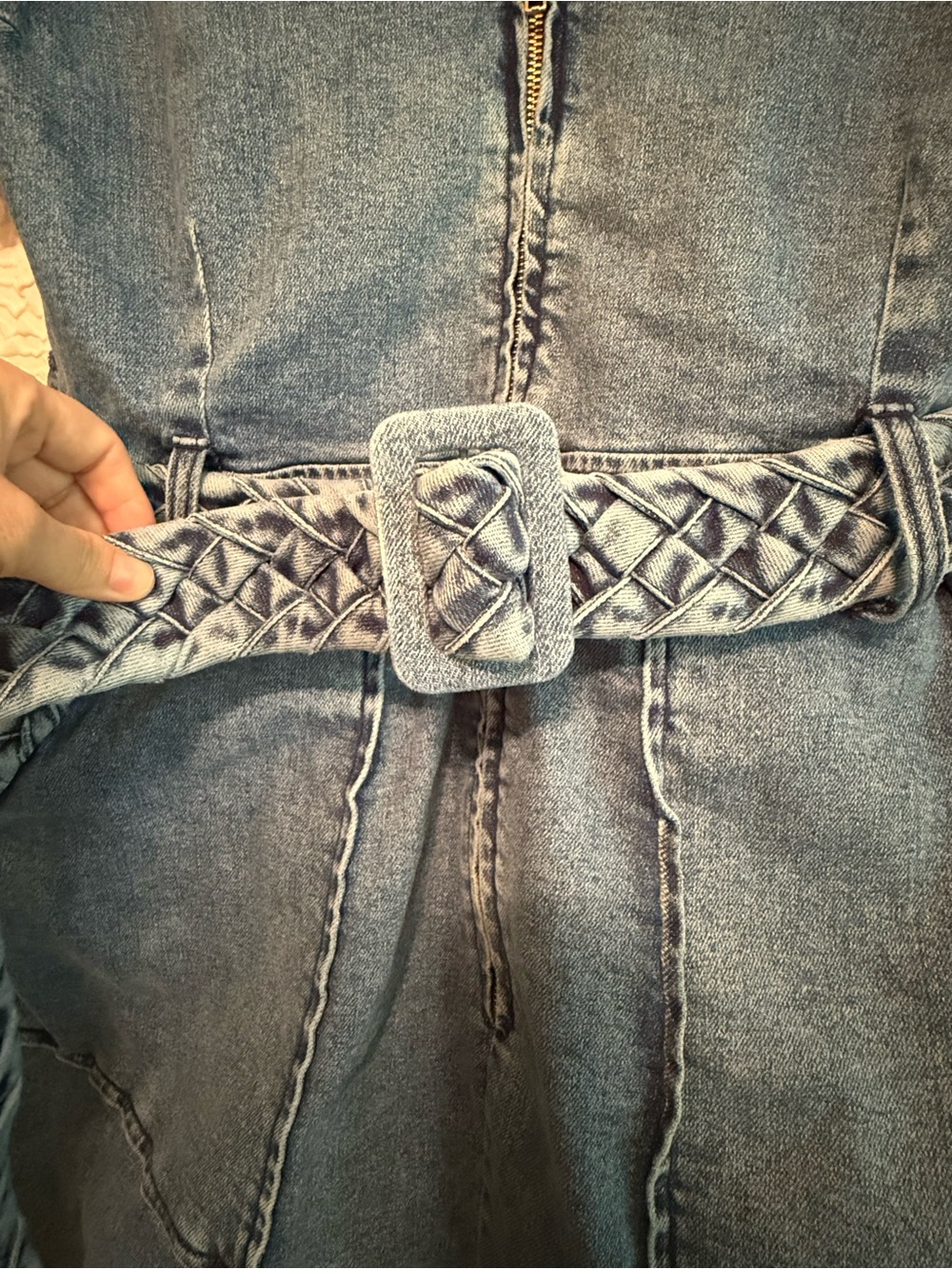 Show Me Your Mumu Outlaw Mini Dress in Tide Blue Denim w/Braided Belt, 3X Plus - Picture 4 of 13